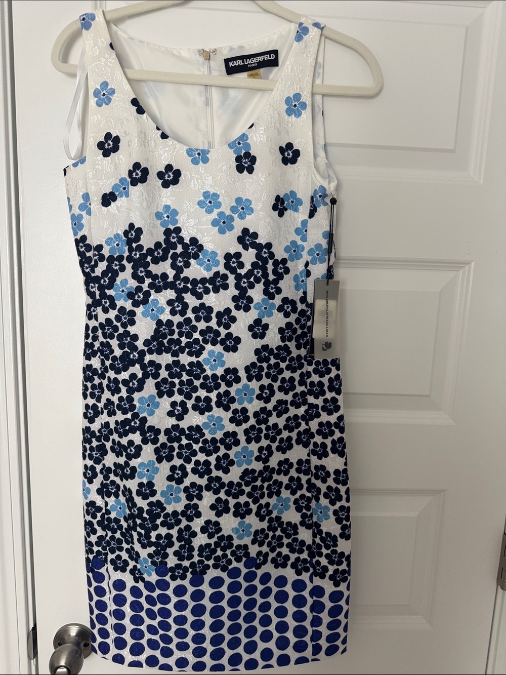 Karl Lagerfeld White Dress with Navy and Light Blue Floral Print